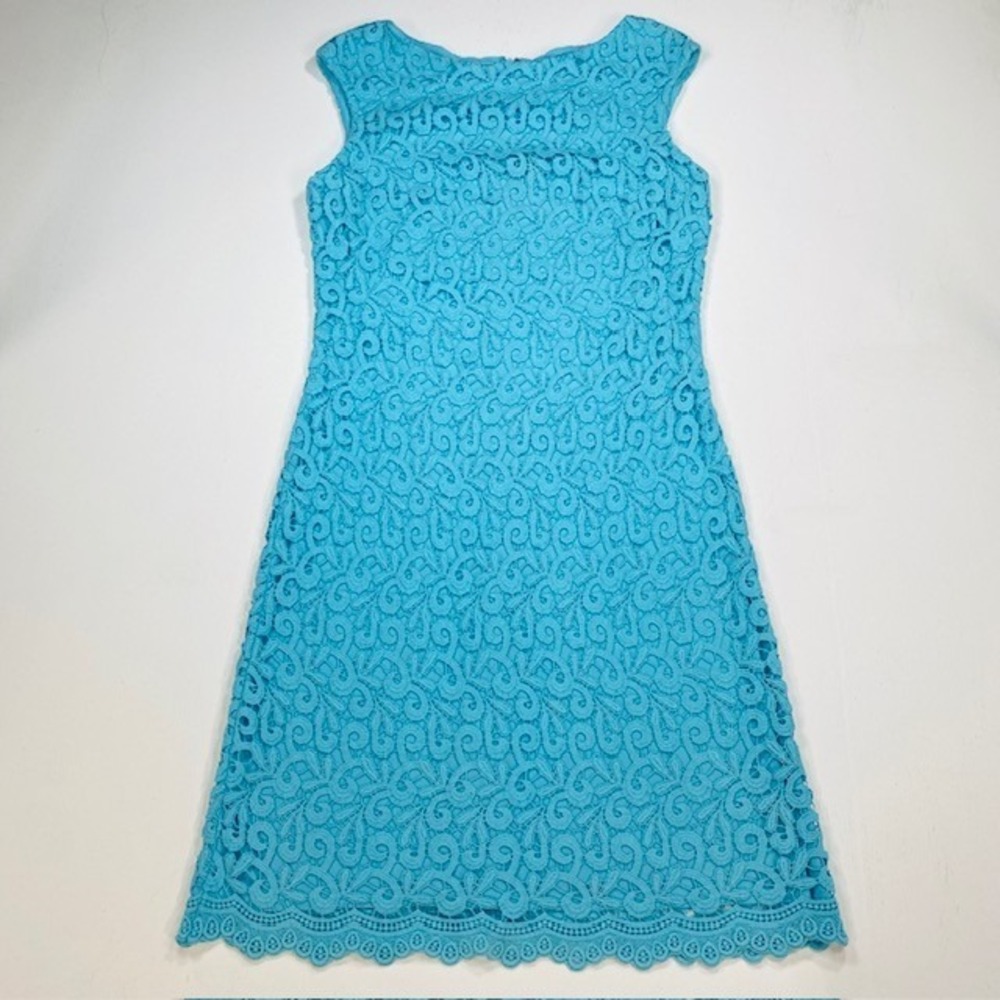 Lauren Ralph Lauren Turquoise Blue Floral Eyelet Lace Sheath Dress Size 10